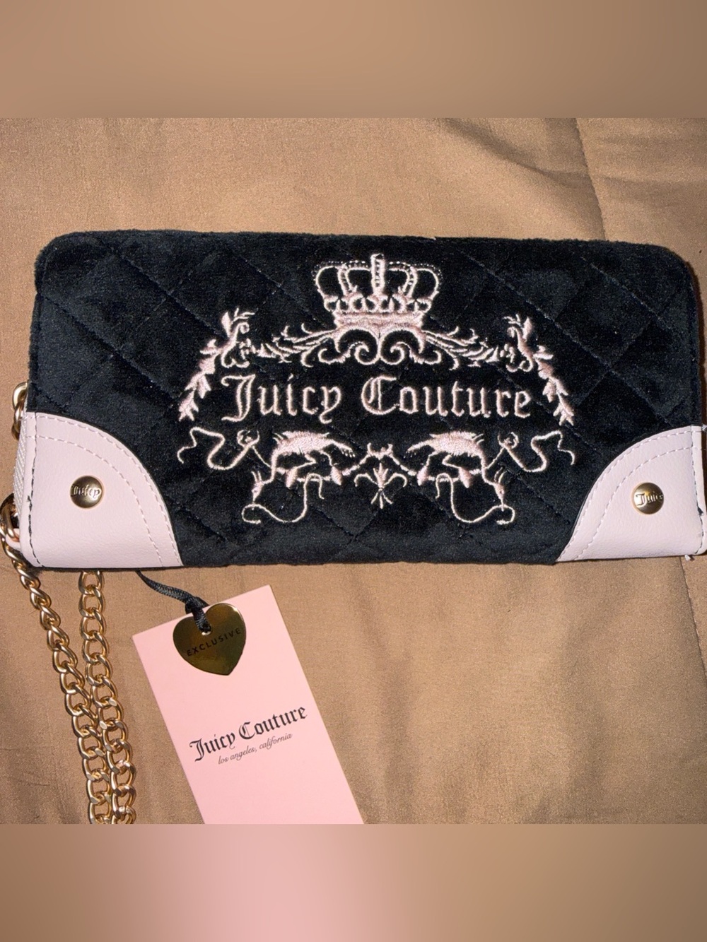 Juicy Couture Tale Large Za wallet in  liquorice and rose with chain strap #y2k